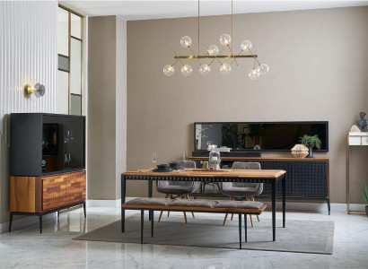 Dining room table Dining room Group Dining set Dining set 9-piece Wood Brown